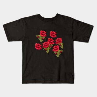 Floral Red Roses Green Leafs Floral Patterned Kids T-Shirt